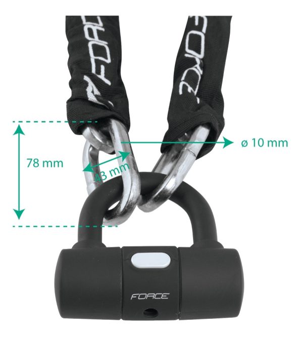 FORCE zámok reťazový 100cm / 10mm, čierny